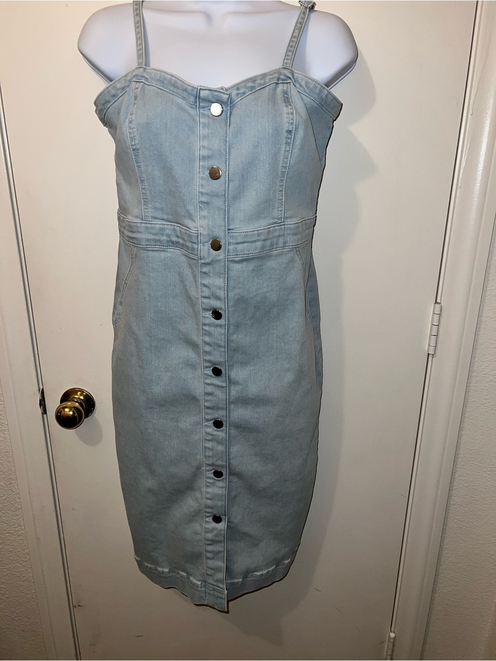 Francesca's Collections Light Blue Denim Button-Front Midi Dress